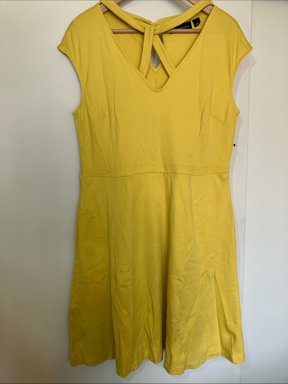 New York & Company Yellow One-Shoulder Fit-and-Flare Dress